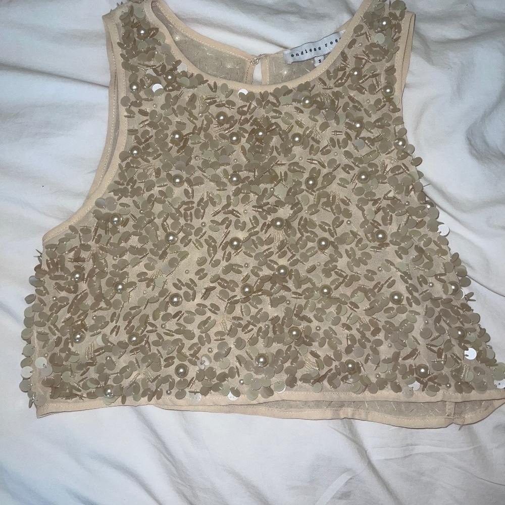 Pearl sequin crop top